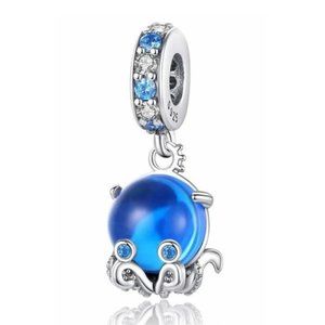 Sterling Silver Murano Glass Cute Octopus Dangle Charm